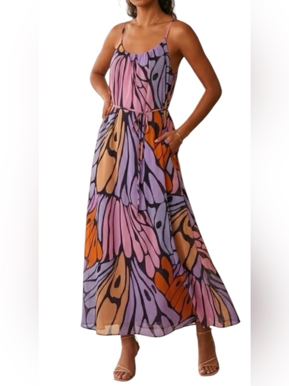 Sam Edelman Lavender, Pink & Orange Abstract Print Maxi Dress